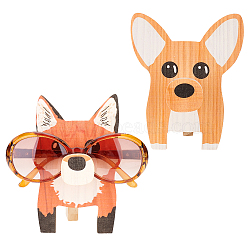 Globleland 2 Sets 2 Style Cut Animal Wood Eyeglass Holder, Sunglass Display Rack, Corgi Dog/Fox Shape, Mixed Patterns, Finished: 150x80x85mm, Fox and Dog : 148~151x96~126x12mm(AJEW-GL0002-13)