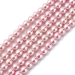 Grade A Glass Pearl Beads, Pearlized, Round, Flamingo, 6mm, Hole: 0.7~1mm, about 68pcs/Strand, 16''(40.64cm)(X-HY-J001-6mm-HX077)