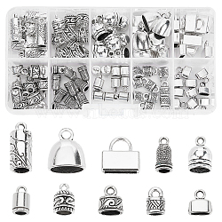 Elite 100Pcs 10 Style Tibetan Style Alloy Cord Ends, End Caps, Cadmium Free & Lead Free, Column & Square & Rectangle, Antique Silver, 9~18x6~13x6~13mm, Hole: 1.5~5mm, 10pcs/style(TIBEP-PH0001-50)