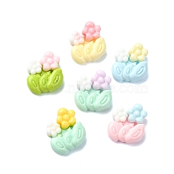 Macaron Color Opaque Resin Decoden Cabochons, Mixed Color, Flower, 13x10.5x4mm(CRES-Q221-02K)