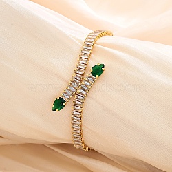 Snake Brass Pave Cubic Zirconia Link Chain Bracelets, Tennis Bracelets for Women, Real 18K Gold Plated, Green, Inner Diameter: 7-1/4 inch(18.5cm)(UA5889-3)