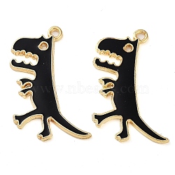 Rack Plating Alloy Enamel Pendants, Golden, Dinosaur Charm, Black, 29.5x22x2mm, Hole: 2mm(FIND-Q099-01G-01)