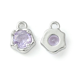 Brass Micro Pave Cubic Zirconia Charms, Irregular Shape Charm, Real Platinum Plated, Lilac, 9x7x3mm, Hole: 1.4mm(KK-L208-10P-01)