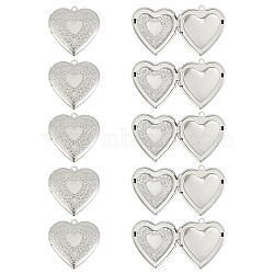 304 Stainless Steel Locket Pendants, Photo Frame Charms for Necklaces, Heart, Stainless Steel Color, Tray: 21x21mm, 29x29x7mm, Hole: 2mm, 10pcs/box(STAS-UN0017-48P)