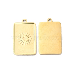 Ion Plating(IP) 316L Surgical Stainless Steel Pendants, Rectangle with Sun Charm, Textured, Real 18K Gold Plated, 17x10x1mm, Hole: 1.1mm(STAS-H213-47G)