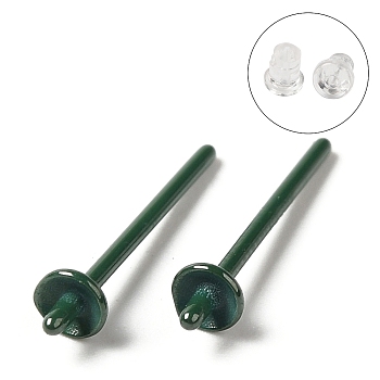 Hypoallergenic Bioceramics Zirconia Ceramic Stud Earring Findings, for Half Drilled Beads, No Fading and Nickel Free, Dark Green, 13.5x3mm, Pin: 0.8mm