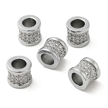 Rack Plating Brass Micro Pave Clear Cubic Zirconia European Beads, 
Large Hole Beads, Cadmium Free & Lead Free, Column, Platinum, 10x9mm, Hole: 5.5mm