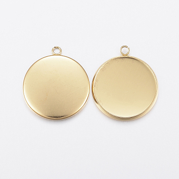 Ion Plating(IP) 304 Stainless Steel Pendant Cabochon Settings, Plain Edge Bezel Cups, Flat Round, Golden, Tray: 18mm, 22.5x20x2mm, Hole: 2.2mm