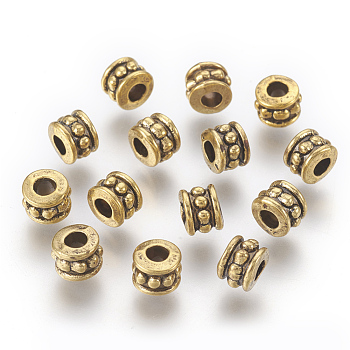 Tibetan Style Alloy Beads, Lead Free & Cadmium Free, Column, Antique Golden Color, Size: about 6mm in diameter, 4.5mm thick, hole: 2.5mm