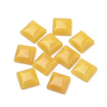 Natural White Jade Cabochons, Dyed, Square, Gold, 10x10x5mm
