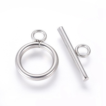 304 Stainless Steel Toggle Clasps, Ring, Stainless Steel Color, Ring: 18.5x13.5x2mm, Bar: 7x20x2mm, Hole: 3mm