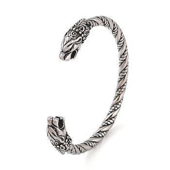 Viking 304 Stainless Steel Open Cuff Bangles for Men, Antique Silver, Lion, Inner Diameter: 2-3/4 inch(7.05cm), 10mm