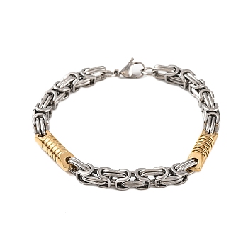 304 Stainless Steel Column Byzantine Chain Bracelets, with 201 Stainless Steeel Findings, Golden & Stainless Steel Color, 8-5/8 inch(22cm)