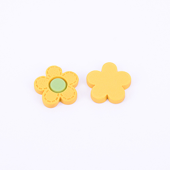 Resin Cabochons, DIY Accessories, Flower, Yellow, 17x18x3mm