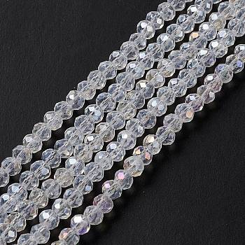 Crystal Glass Rondelle Beads Strands, Faceted, AB Color, Clear, 3x2mm, Hole: 1mm, about 138pcs/strand, 12.9 inch