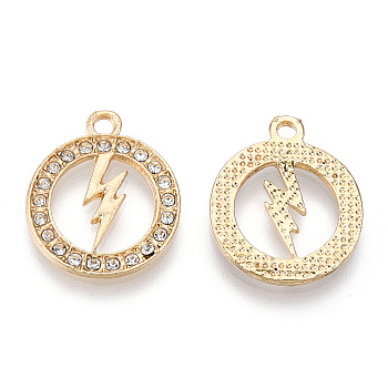 Alloy Pendants, with Crystal Rhinestone, Cadmium Free & Lead Free, Ring with Lightning Bolt, Light Gold, 20x17x2mm, Hole: 2mm