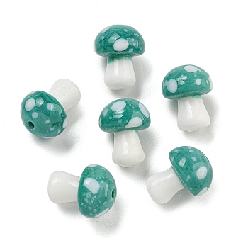 Handmade Lampwork Beads, Mushroom, Teal, 13x10mm, Hole: 1.6mm