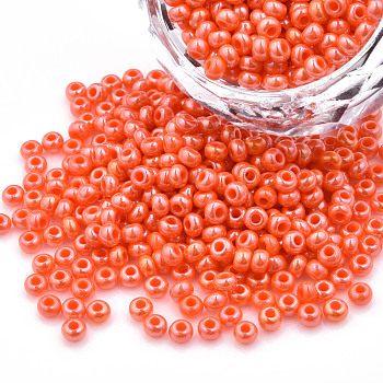 8/0 Czech Opaque Glass Seed Beads, Lustered, Round, Coral, 3x2mm, Hole: 1mm, about 500g/bag