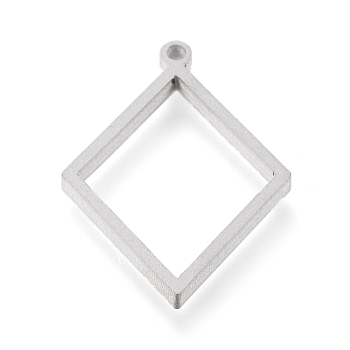 304 Stainless Steel Open Back Bezel Pendants, For DIY UV Resin, Epoxy Resin, Pressed Flower Jewelry, Rhombus, Matte Stainless Steel Color, 33x24.5x3mm, Hole: 2mm