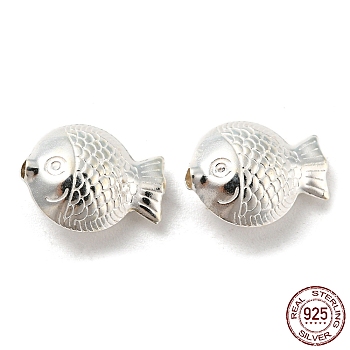 925 Sterling Silver Beads, Fish, Silver, 8.5x11.5x5mm, Hole: 1.5mm