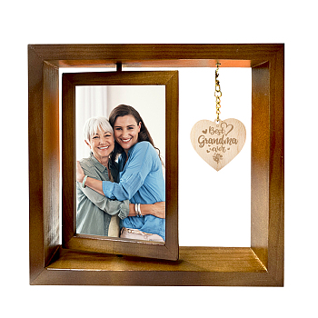 Double Sided Wooden Rotating Photo Frames with DIY Word Grandma Heart, for Tabletop, Flower, 210x230x15mm