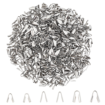 600Pcs 6 Styles 304 Stainless Steel Folding Crimp Cord Ends, Stainless Steel Color, 100pcs/style