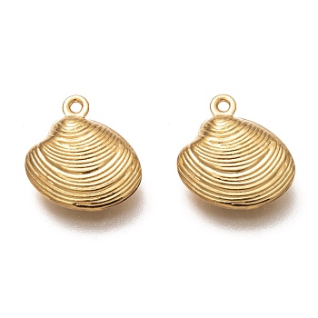 304 Stainless Steel Pendants, Shell Shape, Real 18K Gold Plated, 14x13x4mm, Hole: 1mm