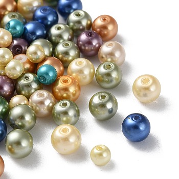 Eco-Friendly Dyed Glass Pearl Round Bead Strands, Cotton Cord Threaded, Mixed Color, Mixed Color, 4~6mm, Hole: 0.7mm