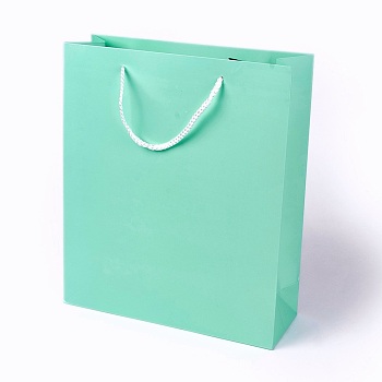 Kraft Paper Bags, with Handles, Gift Bags, Shopping Bags, Rectangle, Aquamarine, 33x28x10.2cm
