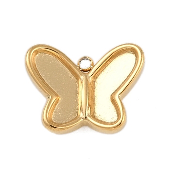 Ion Plating(IP) 304 Stainless Steel Rack Plating Pendant Cabochon Settings, Butterfly, Polished, Real 18K Gold Plated, 10.5x14.5x4mm, Hole: 1.2mm