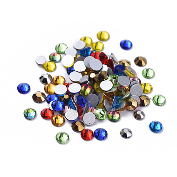 Glass Flat Back Rhinestone Cabochons, Back Plated, Faceted Half Round, Mixed Color, SS16, 3.8~4x1.5mm, about 1440pcs/bag