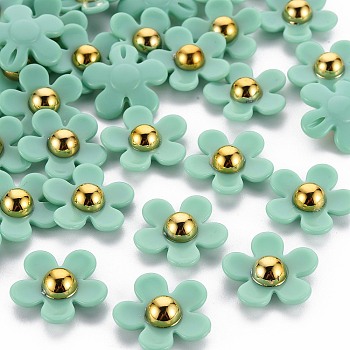 Opaque Acrylic Beads, Flower, Turquoise, 22x22.5x7~8mm, Hole: 1.4mm