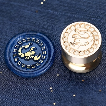 Golden Tone Round Wax Seal Brass Stamp Heads, for Wax Seal Stamp, Mini-Twelve Constellations Series, Scorpio, 15x15mm, Hole: 7mm