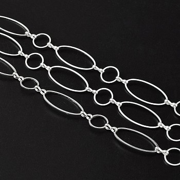 Brass Handmade Chains, Unwelded, with Spool, Silver Color Plated, 10mm wide, 10-25mm long, 1mm thick, about 32.8 Feet(10m)/roll
