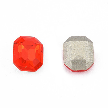 K9 Glass Rhinestone Cabochons, Pointed Back & Back Plated, Faceted, Rectangle Octagon, Siam, 10x8x4mm