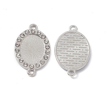 Alloy Cabochon Connector Settings, with Rhinestone, Oval Connector Charm, Platinum, 27.5x17x2mm, Hole: 2.2mm, Tray: 14x10mm