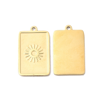 Ion Plating(IP) 316L Surgical Stainless Steel Pendants, Rectangle with Sun Charm, Textured, Real 18K Gold Plated, 17x10x1mm, Hole: 1.1mm