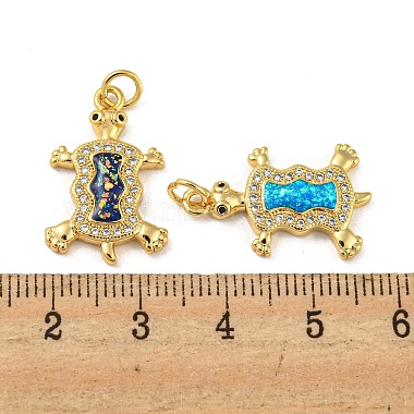 Turtle Brass Pendants Micro Pave Cubic Zirconia with Synthetic Opal(KK-K356-09G)-3