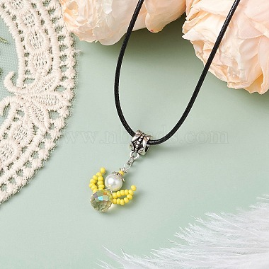 Glass Seed Beads & Glass Pearl Angel Pendant Necklaces(NJEW-MZ00056-02)-2