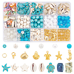 DIY Ocean Jewelry Making Finding Kit, Including Starfish & Turtle Synthetic Turquoise & Acrylic Bead, Natural Shell & Alloy & 304 Stainless Steel Pendant, Iron Jump Ring, Alloy Clasp, Mixed Color, 8mm, Hole: 1mm(DIY-PH0013-77)