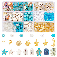 Elite DIY Ocean Jewelry Making Finding Kit, Including Starfish & Turtle Synthetic Turquoise & Acrylic Bead, Natural Shell & Alloy & 304 Stainless Steel Pendant, Iron Jump Ring, Alloy Clasp, Mixed Color, 8mm, Hole: 1mm(DIY-PH0013-77)