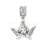 Rack Plating Brass European Dangle Charms, Large Hole Pendants, Lead Free & Cadmium Free, Antique Silver, Angel & Fairy, 27mm, Hole: 4.5mm(KK-R200-04AS-02)