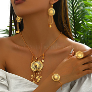 Elegant Vintage Floral Hollow Brass Jewelry Set for Women, Bracelets & Earrings & Necklaces & Rings Set, Real 18K Gold Plated, show in picture(NJ6864)