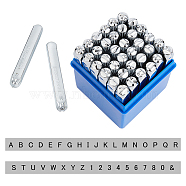Iron Seal Stamps, Including Letter A~Z, Number 0~8 and Ampersand &, Platinum, 64x8x8mm, Pattern: 6mm, 36pcs/box(AJEW-G018-05)