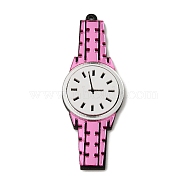 Acrylic Big Pendant, Clock, Cartoon Watch Charm, Pearl Pink, 72x27x3.5mm, Hole: 1.6mm(OACR-A022-02C)