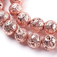 Electroplated Natural Lava Rock Bead Strands, Round, Bumpy, Rose Gold Plated, 12mm, Hole: 1.5mm, about 30pcs/strand, 15.35 inch(39cm)(G-E429-01-12mm-RG)