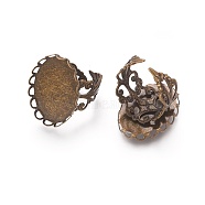 Cuff Brass Filigree Ring Components, Pad Ring Bases, Nickel Free, Antique Bronze, 16mm, Tray: 25x18mm(KK-E478-AB-NF)