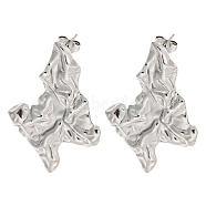 304 Stainless Steel Ear Studs, Wrinkle, Stainless Steel Color, 37.5x26.5mm(EJEW-P270-04P)