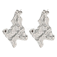 Non-Tarnish 304 Stainless Steel Ear Studs, Wrinkle, Stainless Steel Color, 37.5x26.5mm(EJEW-P270-04P)