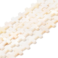 Natural Freshwater Shell Beads Strands, Cross, Old Lace, 9.5x9.5x3mm, Hole: 0.8mm, about 40pcs/strand, 15.04 inch(38.2cm)(SHEL-F007-02)
